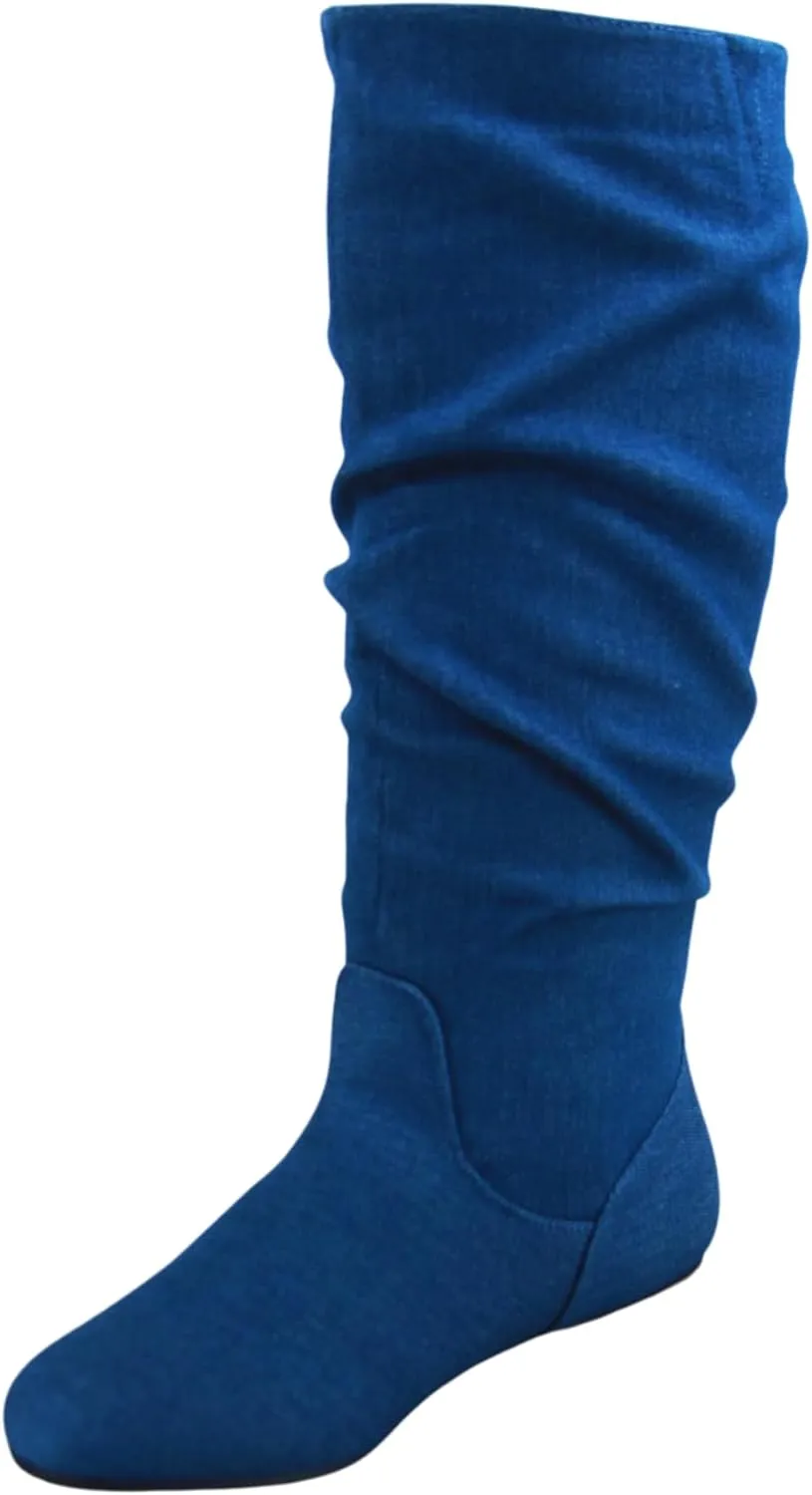 TZ Lily-01 Women's Pull Up Closed Round Toe Flat Heel Slouchy Mid-Calf Casual Boots