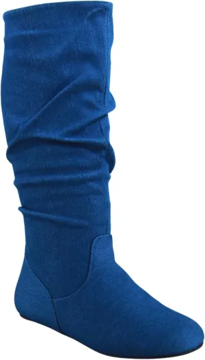 TZ Lily-01 Women's Pull Up Closed Round Toe Flat Heel Slouchy Mid-Calf Casual Boots