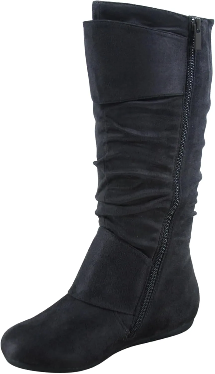 TZ Zone-38 Women's Closed Round Toe Flat Heel Buckle Slouchy Mid-Calf Casual Boots