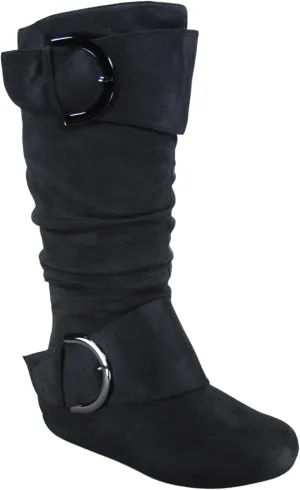 TZ Zone-38 Women's Closed Round Toe Flat Heel Buckle Slouchy Mid-Calf Casual Boots