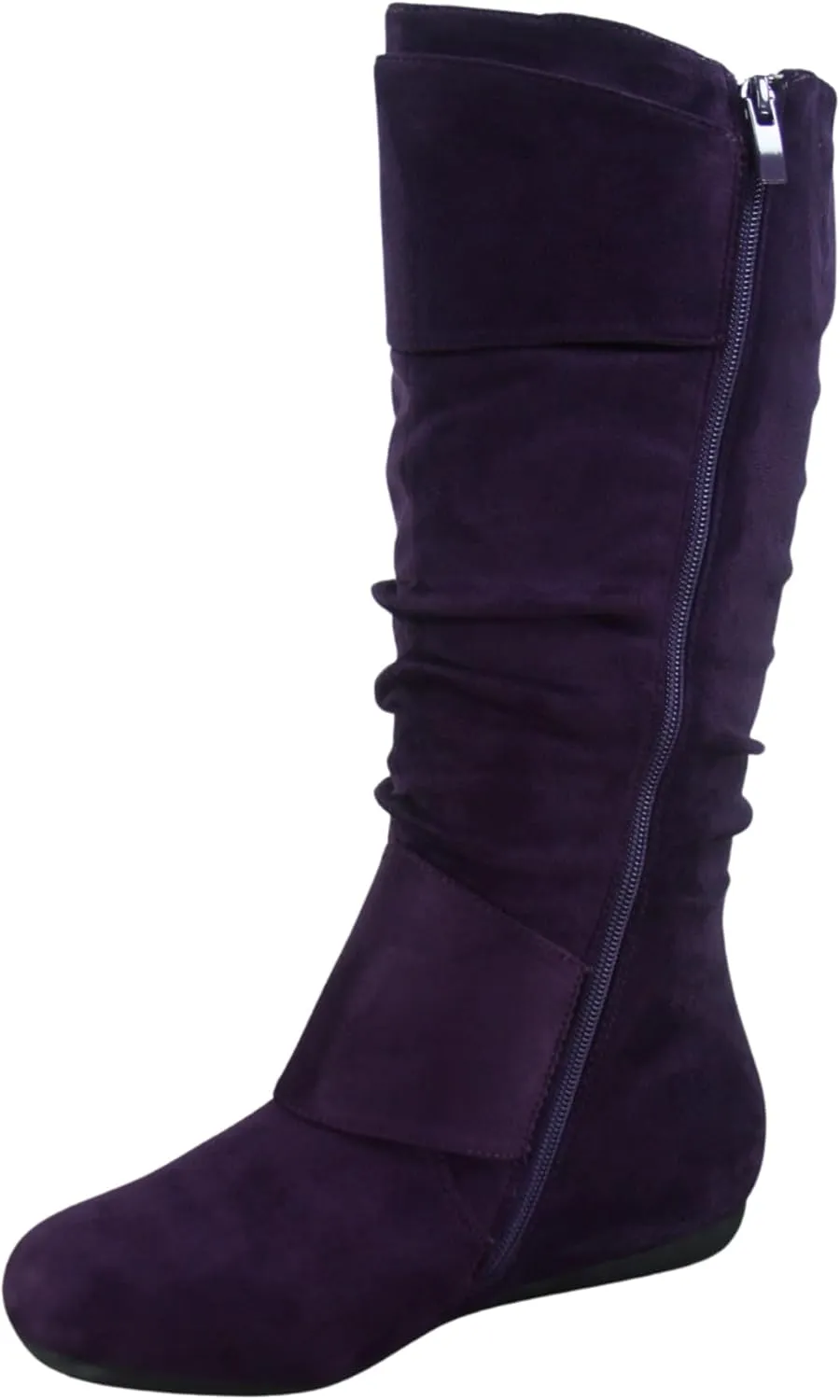 TZ Zone-38 Women's Closed Round Toe Flat Heel Buckle Slouchy Mid-Calf Casual Boots