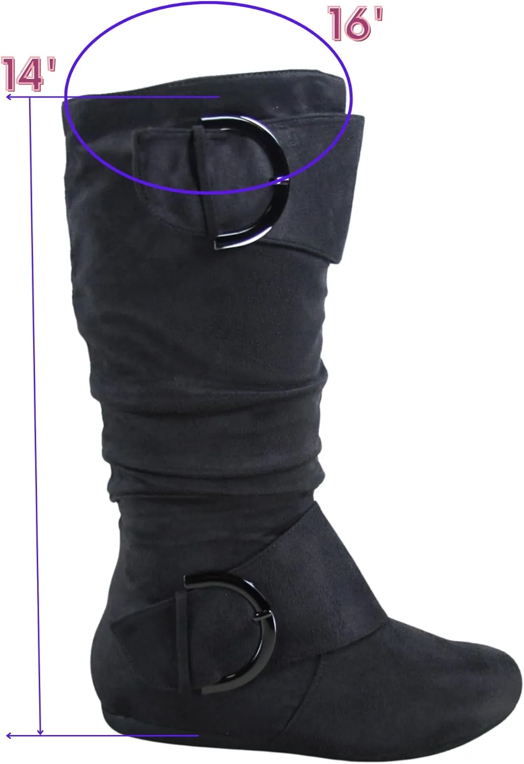 TZ Zone-38 Women's Closed Round Toe Flat Heel Buckle Slouchy Mid-Calf Casual Boots