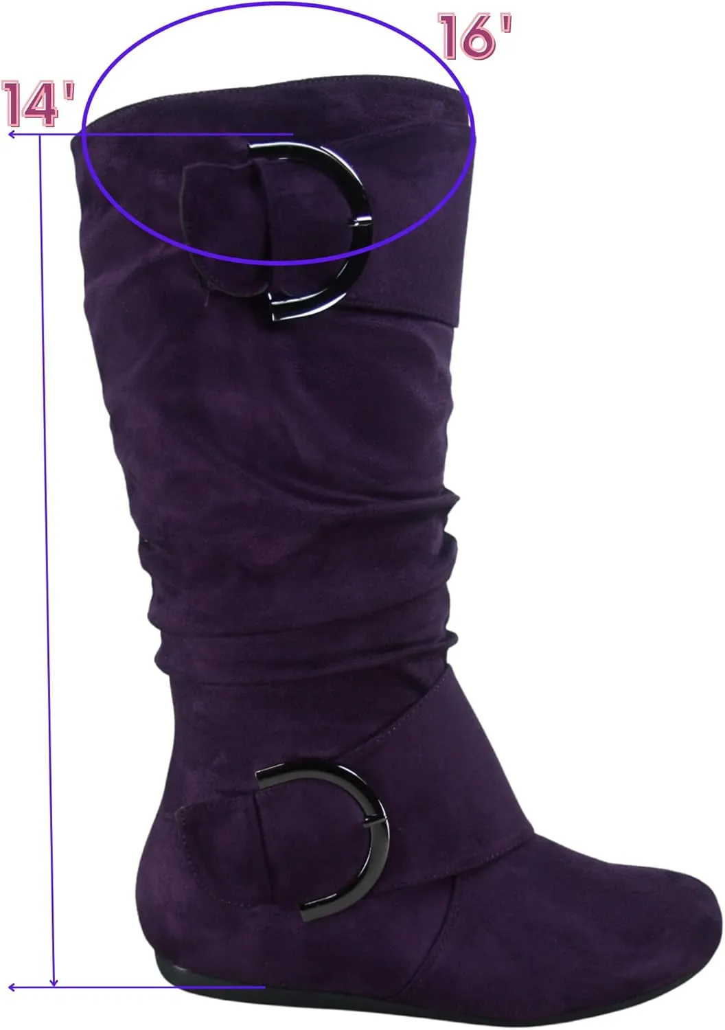 TZ Zone-38 Women's Closed Round Toe Flat Heel Buckle Slouchy Mid-Calf Casual Boots
