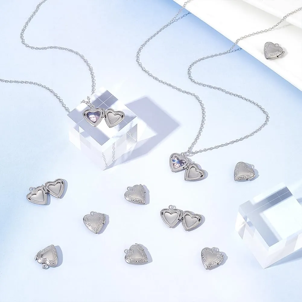 UNICRAFTALE Stainless Steel Memory Locket Pendants Heart Floating Locket Pendants Flat Round Living Memory Pendant Photo Frame Lockets Pendant for DIY Necklaces Jewelry Making