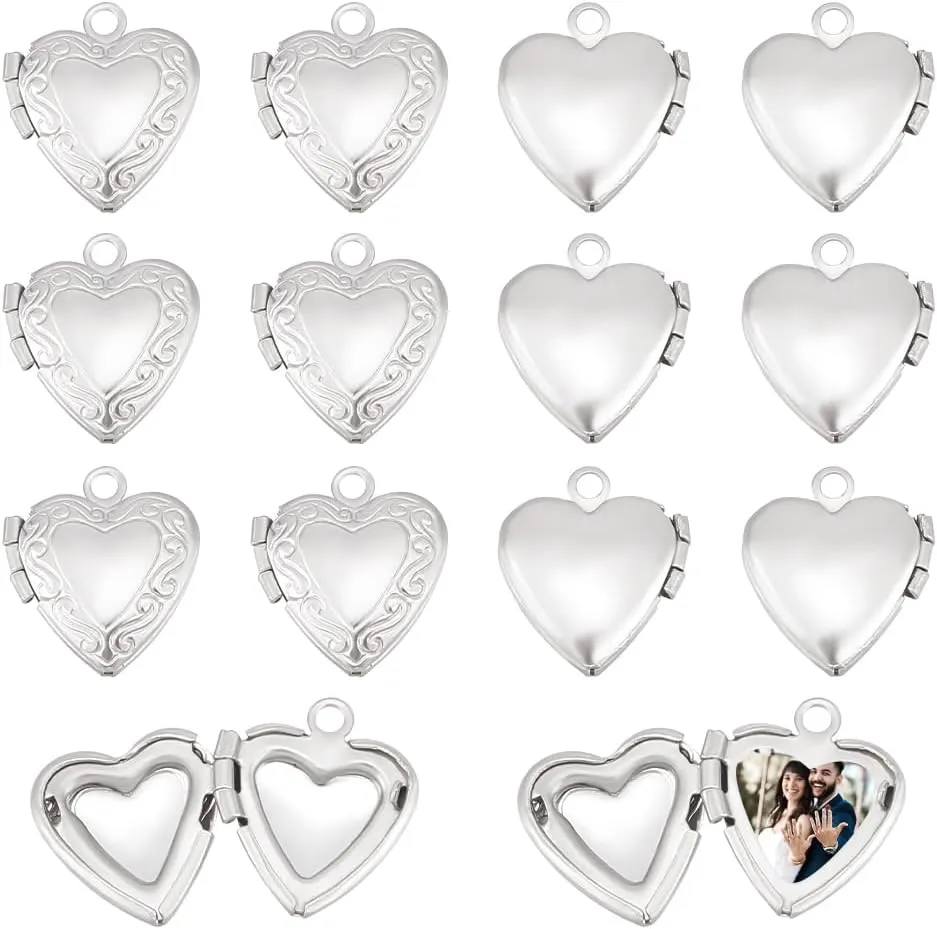 UNICRAFTALE Stainless Steel Memory Locket Pendants Heart Floating Locket Pendants Flat Round Living Memory Pendant Photo Frame Lockets Pendant for DIY Necklaces Jewelry Making
