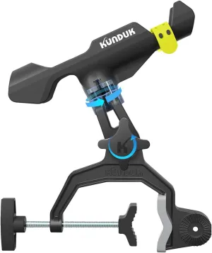 Upgraded Fishing Rod Holder with Button-Lock 360° Dual Rotation, Universal Silicone Strap & Enlarged V-Clamp – Fits Round/Square Tubes, Secure Adjustable Boat Fishing Gear for All Rod Sizes