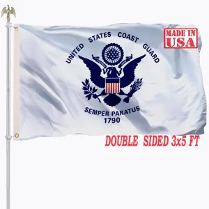 US Coast Guard Flag 3x5 Outdoor Double Sided Vivid Color United States Coast Guard Military Flag Heavy Duty Polyester with 2 Brass Grommets