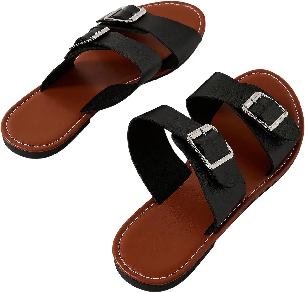 Verdusa Women's Buckle Sandals Summer Slides Open Toe Beach Outdoor Sandal Shoes