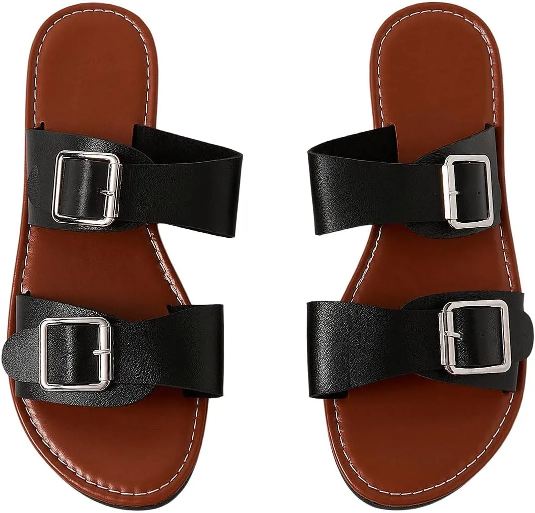 Verdusa Women's Buckle Sandals Summer Slides Open Toe Beach Outdoor Sandal Shoes