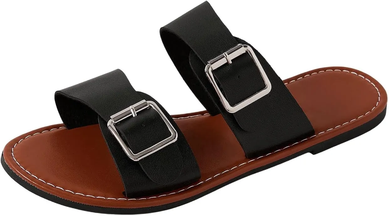 Verdusa Women's Buckle Sandals Summer Slides Open Toe Beach Outdoor Sandal Shoes