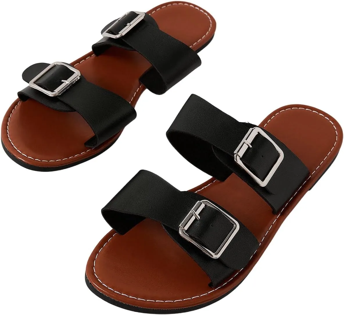 Verdusa Women's Buckle Sandals Summer Slides Open Toe Beach Outdoor Sandal Shoes