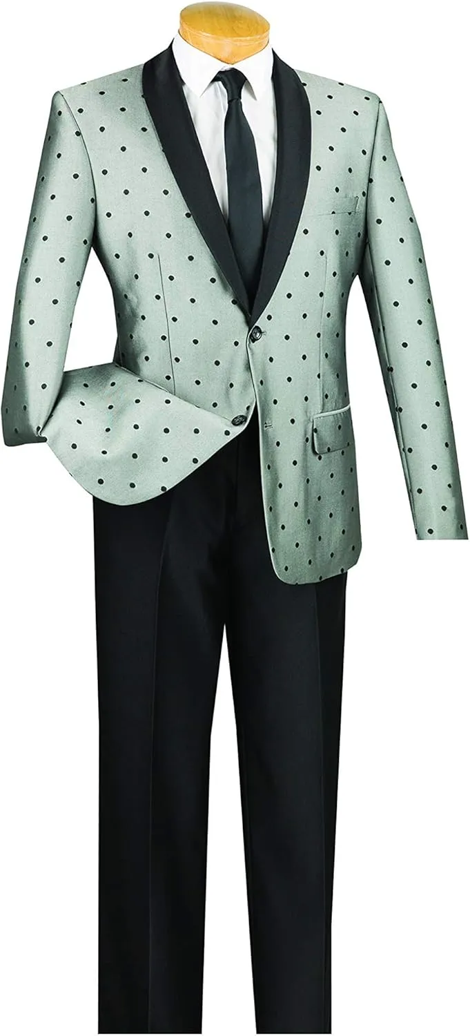 Vinci 2 Button Single Breasted Polka Dot Pattern Slim Fit Suit with Shawl Lapel