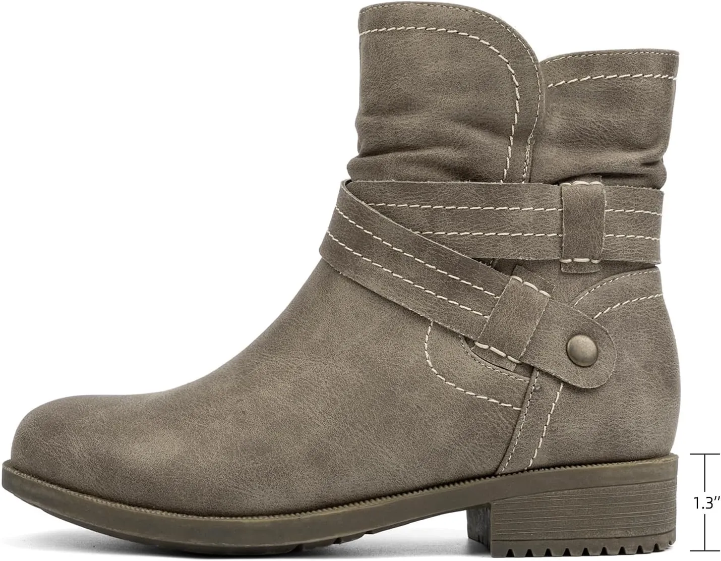 VJH confort Women's Mid Calf Boots, Fur Lined Round Toe Low heel Cross Straps Slouchy Booties with Zipper