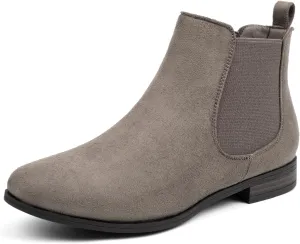 VJH confort Women's Slip on Ankle Boot, Western Almond Round Toe Low Heel Elastic Chelsea Bootie