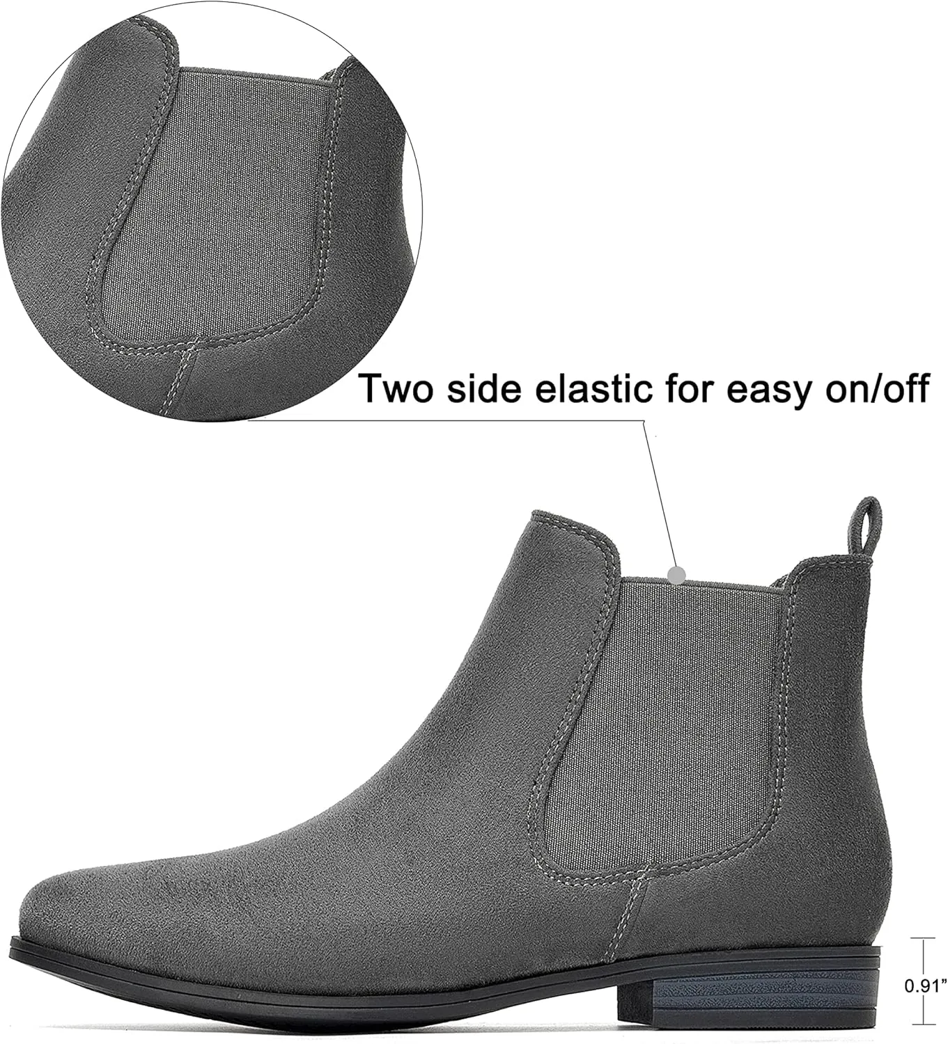 VJH confort Women's Slip on Ankle Boot, Western Almond Round Toe Low Heel Elastic Chelsea Bootie