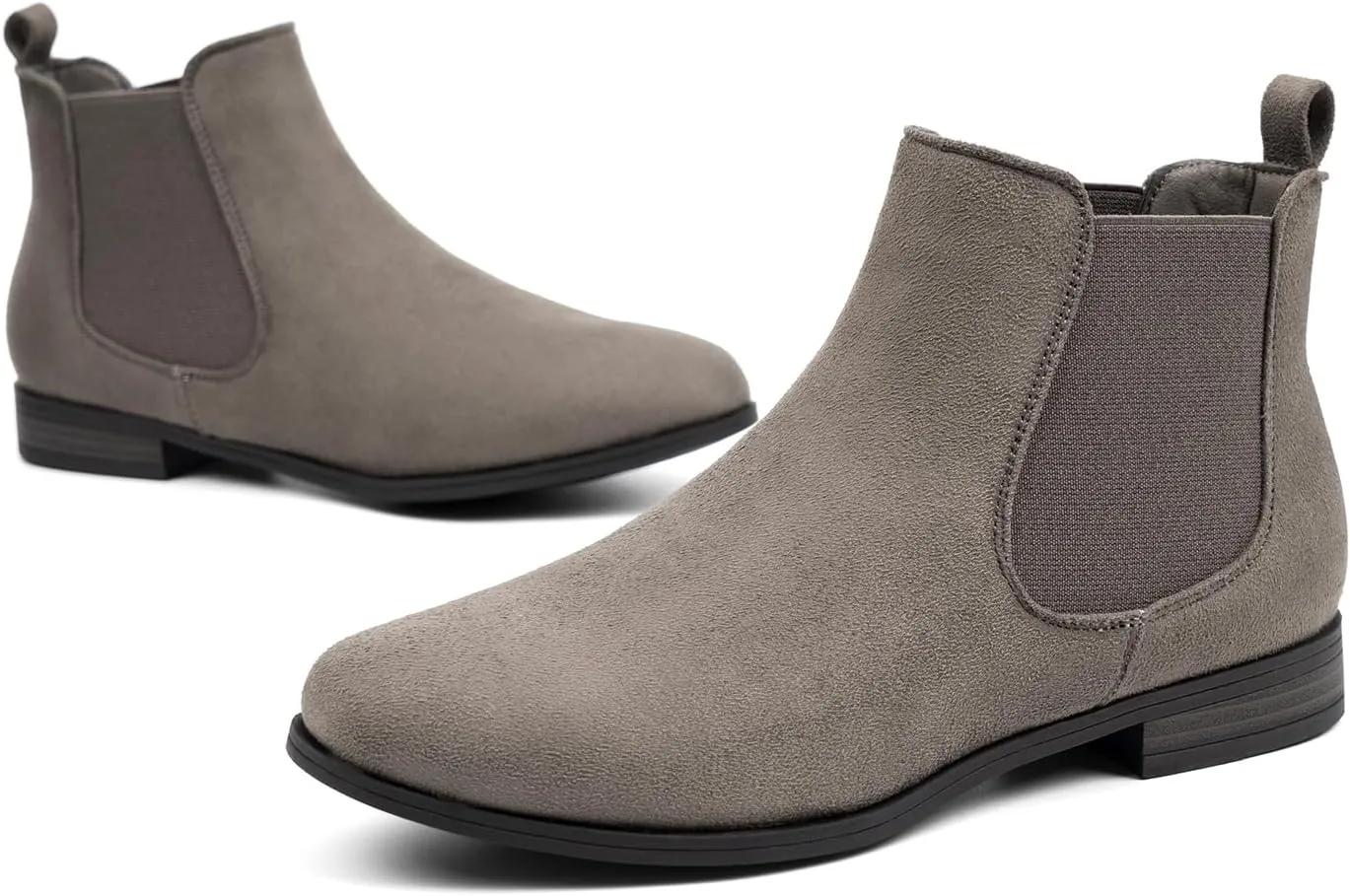 VJH confort Women's Slip on Ankle Boot, Western Almond Round Toe Low Heel Elastic Chelsea Bootie