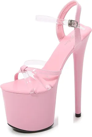Vujkliy Women's Sandals Round Toe Platform Pump Buckle Stiletto Sandals Sexy Catwalk Nightclub Striptease Plus Size 20 CM/7.87IN Fashion Sandals