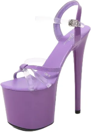 Vujkliy Women's Sandals Round Toe Platform Pump Buckle Stiletto Sandals Sexy Catwalk Nightclub Striptease Plus Size 20 CM/7.87IN Fashion Sandals