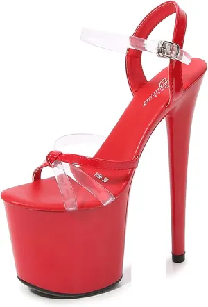 Vujkliy Women's Sandals Round Toe Platform Pump Buckle Stiletto Sandals Sexy Catwalk Nightclub Striptease Plus Size 20 CM/7.87IN Fashion Sandals
