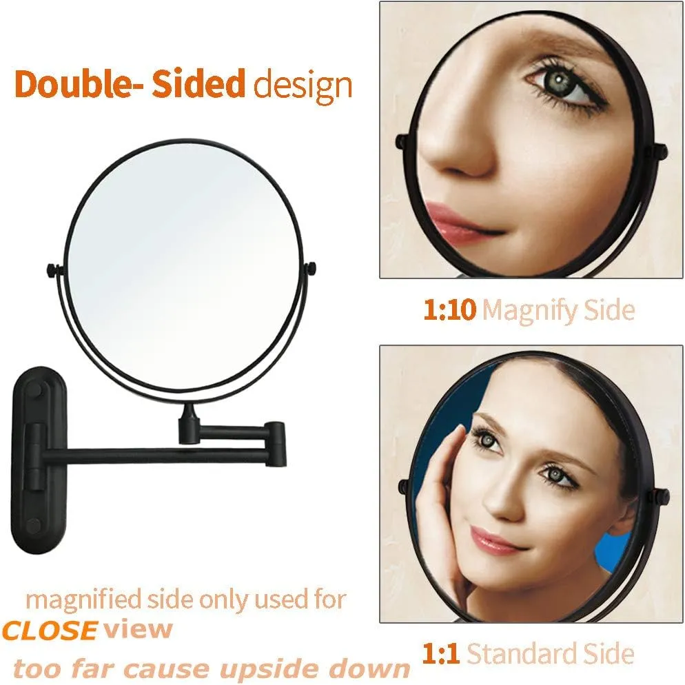 Wall Mounted Mirror Double Sided with 10X Magnification for Bathroom, Copper and Stainess Steel, Wall Mount Vanity Mirror Matte Black (10x Magnification, Matte Black)