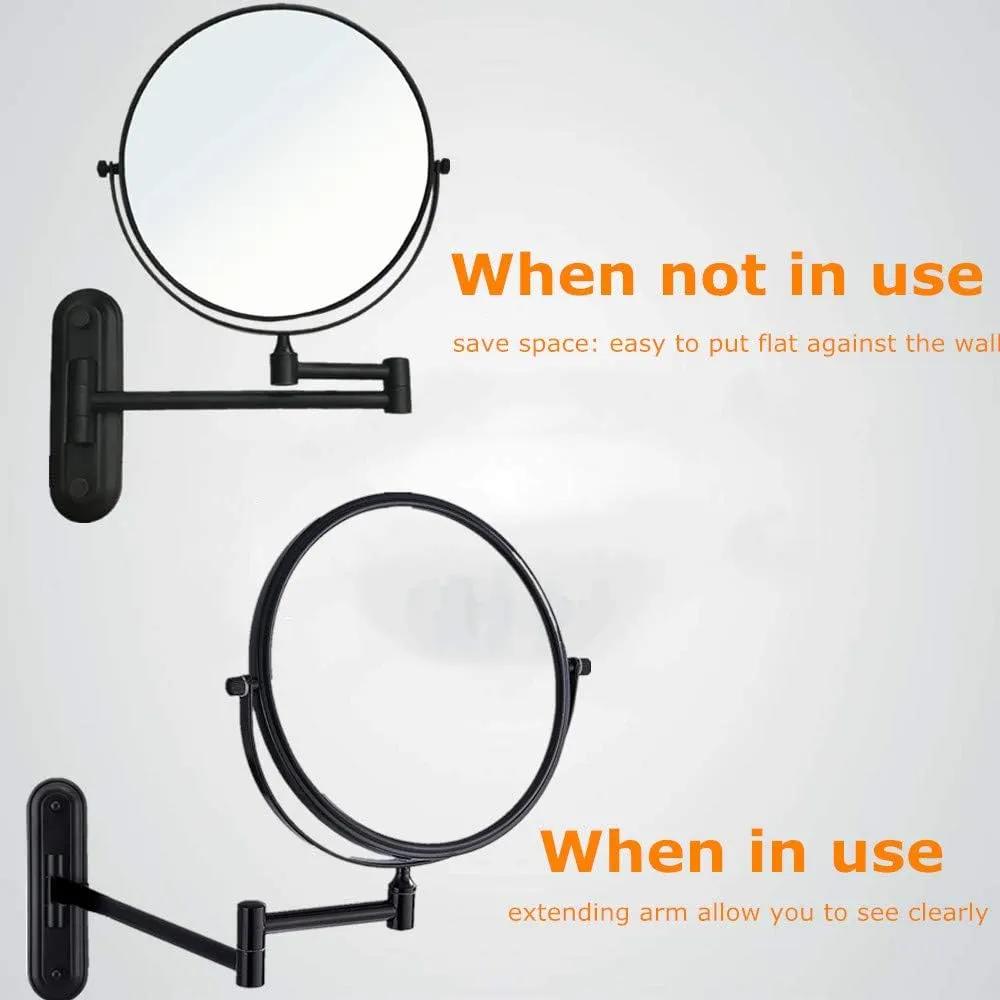 Wall Mounted Mirror Double Sided with 10X Magnification for Bathroom, Copper and Stainess Steel, Wall Mount Vanity Mirror Matte Black (10x Magnification, Matte Black)