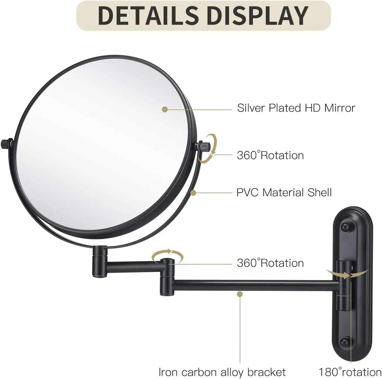 Wall Mounted Mirror Double Sided with 10X Magnification for Bathroom, Copper and Stainess Steel, Wall Mount Vanity Mirror Matte Black (10x Magnification, Matte Black)