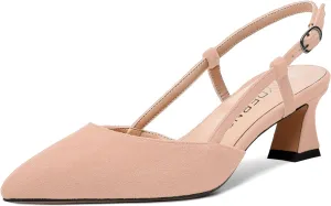 WAYDERNS Womens Slim Adjustable Strap Buckle Suede Pointed Toe Business Formal Kitten Low Heel Pumps Shoes 2 Inch