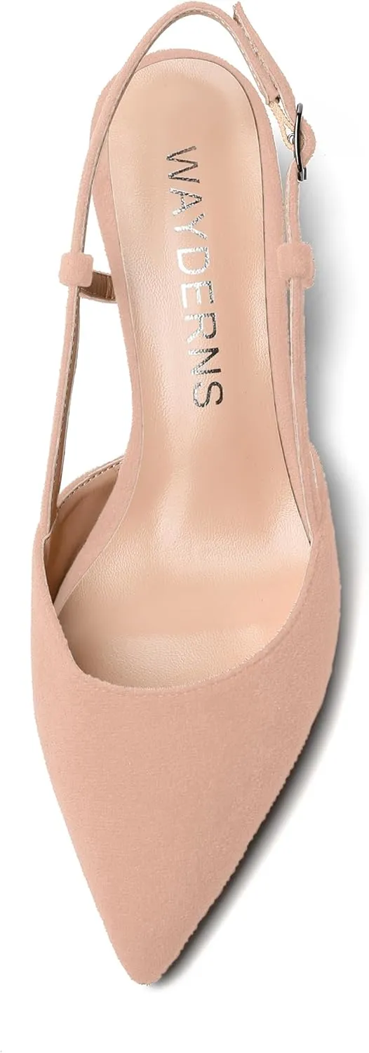 WAYDERNS Womens Slim Adjustable Strap Buckle Suede Pointed Toe Business Formal Kitten Low Heel Pumps Shoes 2 Inch