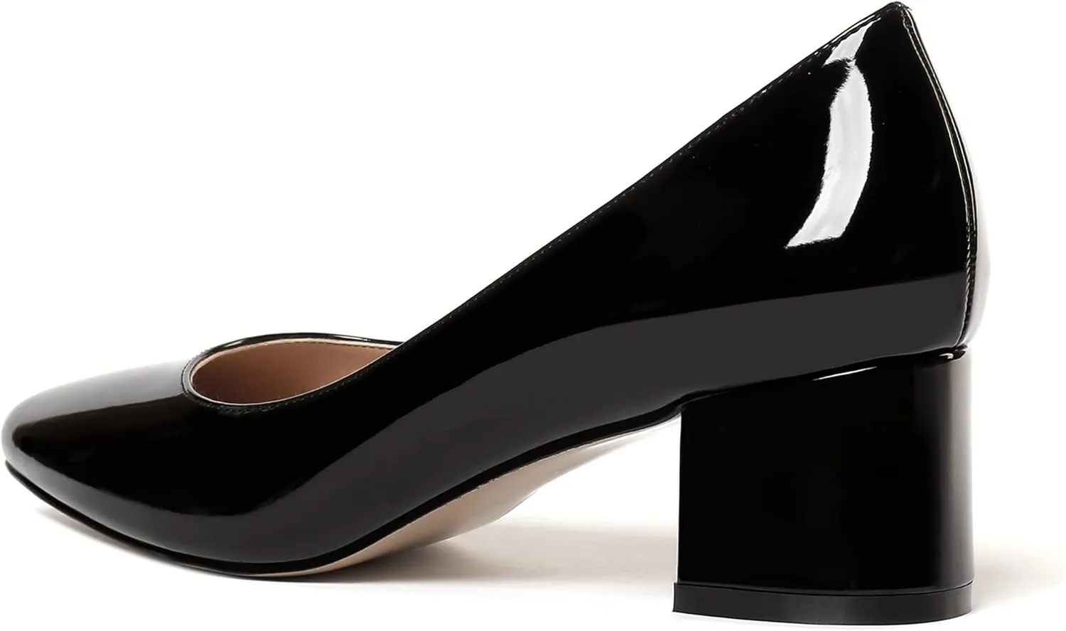 WAYDERNS Women's Slip On Block Patent Round Toe Dress Office Chunky Low Heel Pumps Shoes 2 Inch