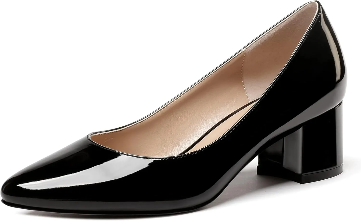 WAYDERNS Women's Slip On Block Patent Round Toe Dress Office Chunky Low Heel Pumps Shoes 2 Inch