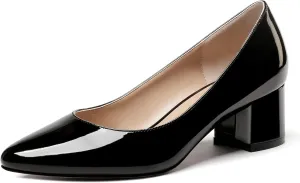WAYDERNS Women's Slip On Block Patent Round Toe Dress Office Chunky Low Heel Pumps Shoes 2 Inch