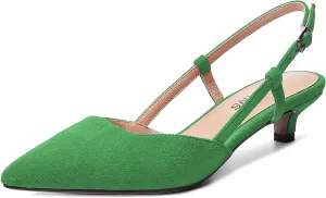 WAYDERNS Womens Suede Slingback Ankle Strap Wedding Solid Fashion Pointed Toe Buckle Kitten Low Heel Pumps Shoes 1.5 Inch