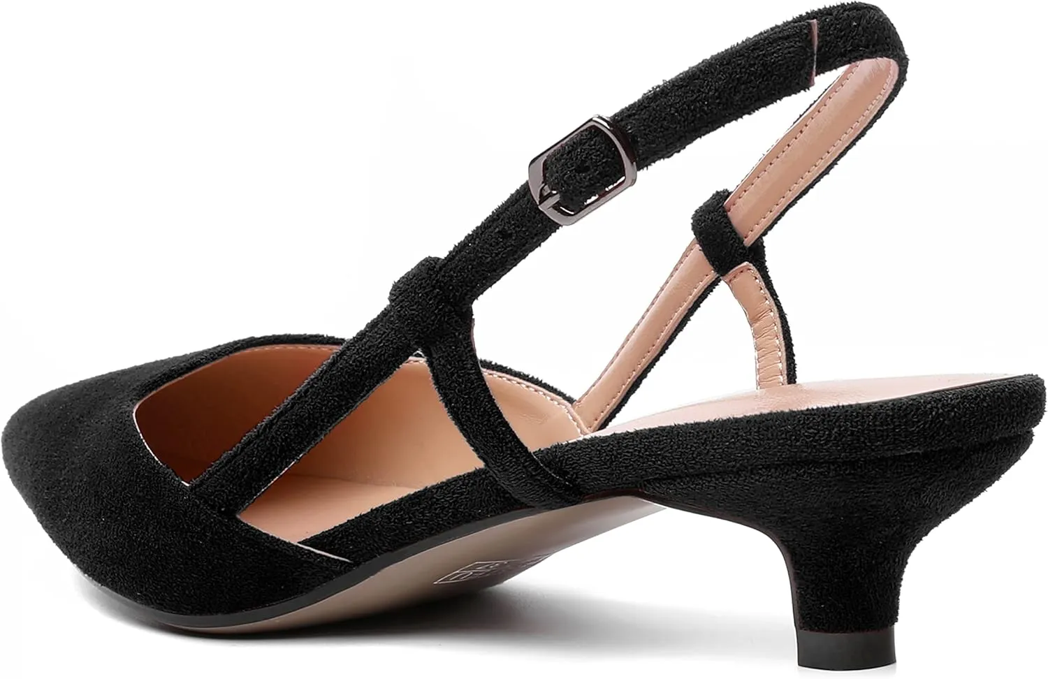 WAYDERNS Womens Suede Slingback Ankle Strap Wedding Solid Fashion Pointed Toe Buckle Kitten Low Heel Pumps Shoes 1.5 Inch