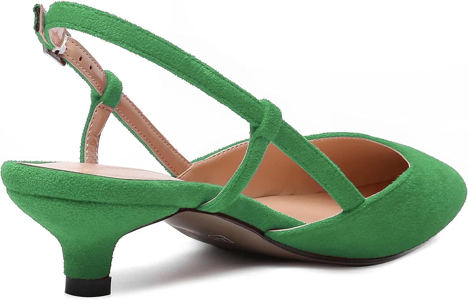 WAYDERNS Womens Suede Slingback Ankle Strap Wedding Solid Fashion Pointed Toe Buckle Kitten Low Heel Pumps Shoes 1.5 Inch