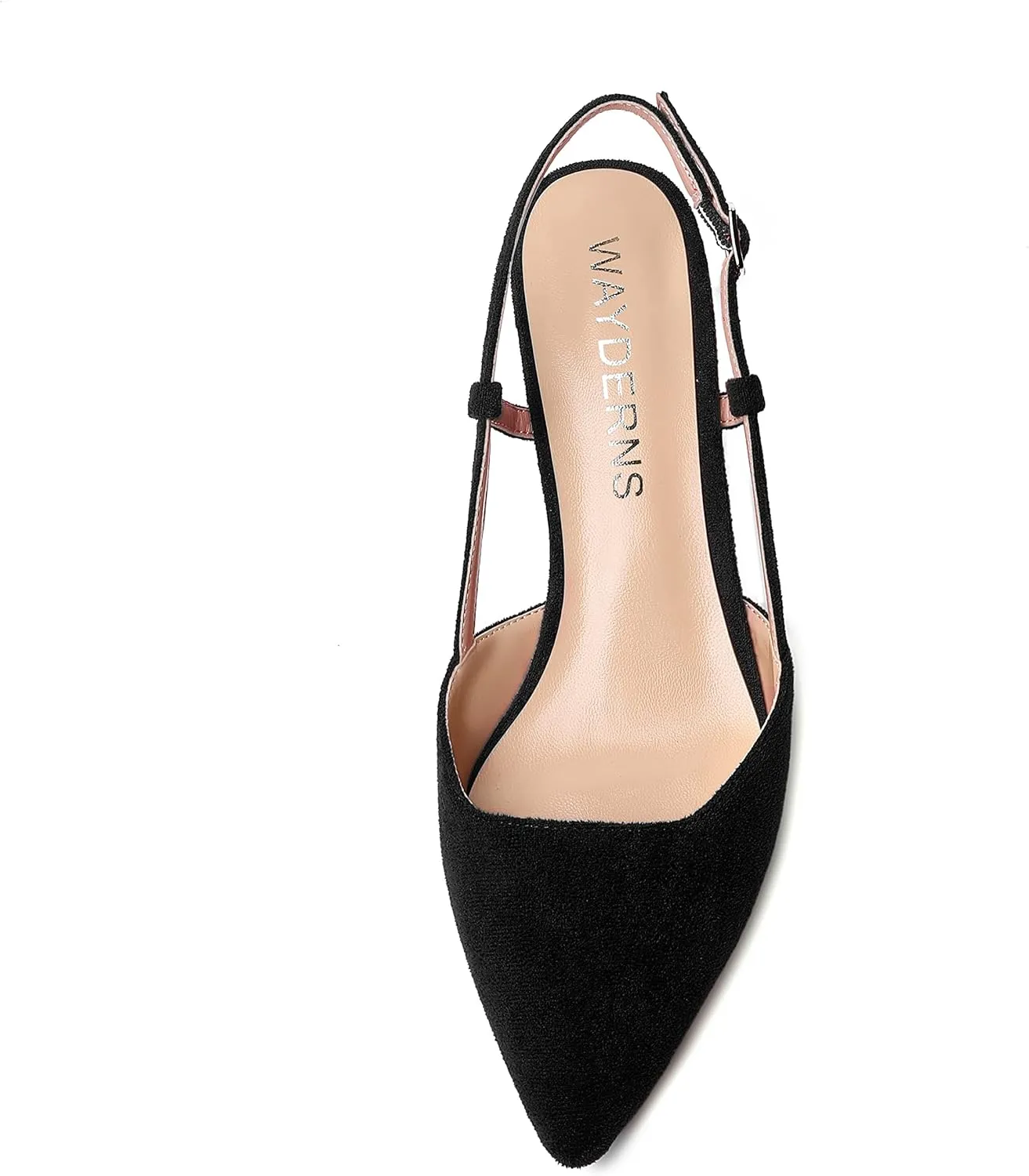 WAYDERNS Womens Suede Slingback Ankle Strap Wedding Solid Fashion Pointed Toe Buckle Kitten Low Heel Pumps Shoes 1.5 Inch