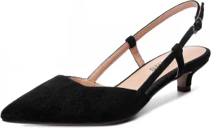 WAYDERNS Womens Suede Slingback Ankle Strap Wedding Solid Fashion Pointed Toe Buckle Kitten Low Heel Pumps Shoes 1.5 Inch