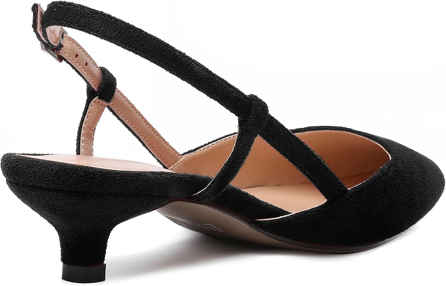 WAYDERNS Womens Suede Slingback Ankle Strap Wedding Solid Fashion Pointed Toe Buckle Kitten Low Heel Pumps Shoes 1.5 Inch