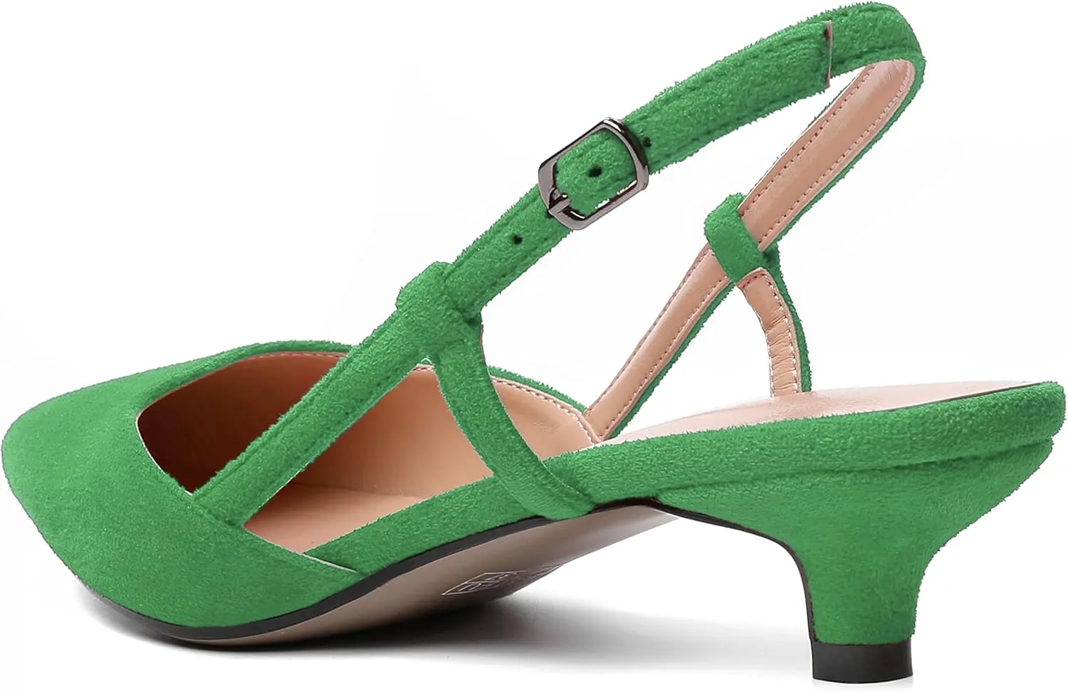 WAYDERNS Womens Suede Slingback Ankle Strap Wedding Solid Fashion Pointed Toe Buckle Kitten Low Heel Pumps Shoes 1.5 Inch