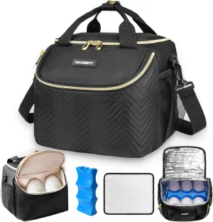 Wearable Breast Pump Bag,Breastmilk Cooler Travel Bag Compatible with Momcozy/Medela/Elvie/Willow Breast Pump with Ice Pack and Water Resistent Mat for 6 Baby Bottles Up to 9 Ounce,Black