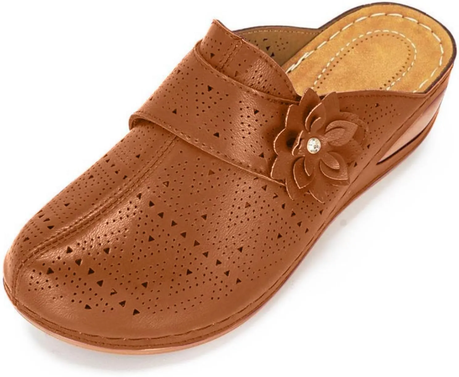 Wedge Clogs for Women Closed Toe Sandals Summer Comfortable Walking Mule Shoes Flower Hollow Backless Slip on Slippers Vacation Shoes
