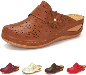 Wedge Clogs for Women Closed Toe Sandals Summer Comfortable Walking Mule Shoes Flower Hollow Backless Slip on Slippers Vacation Shoes