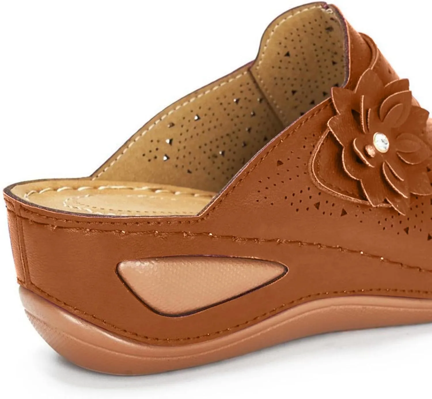 Wedge Clogs for Women Closed Toe Sandals Summer Comfortable Walking Mule Shoes Flower Hollow Backless Slip on Slippers Vacation Shoes