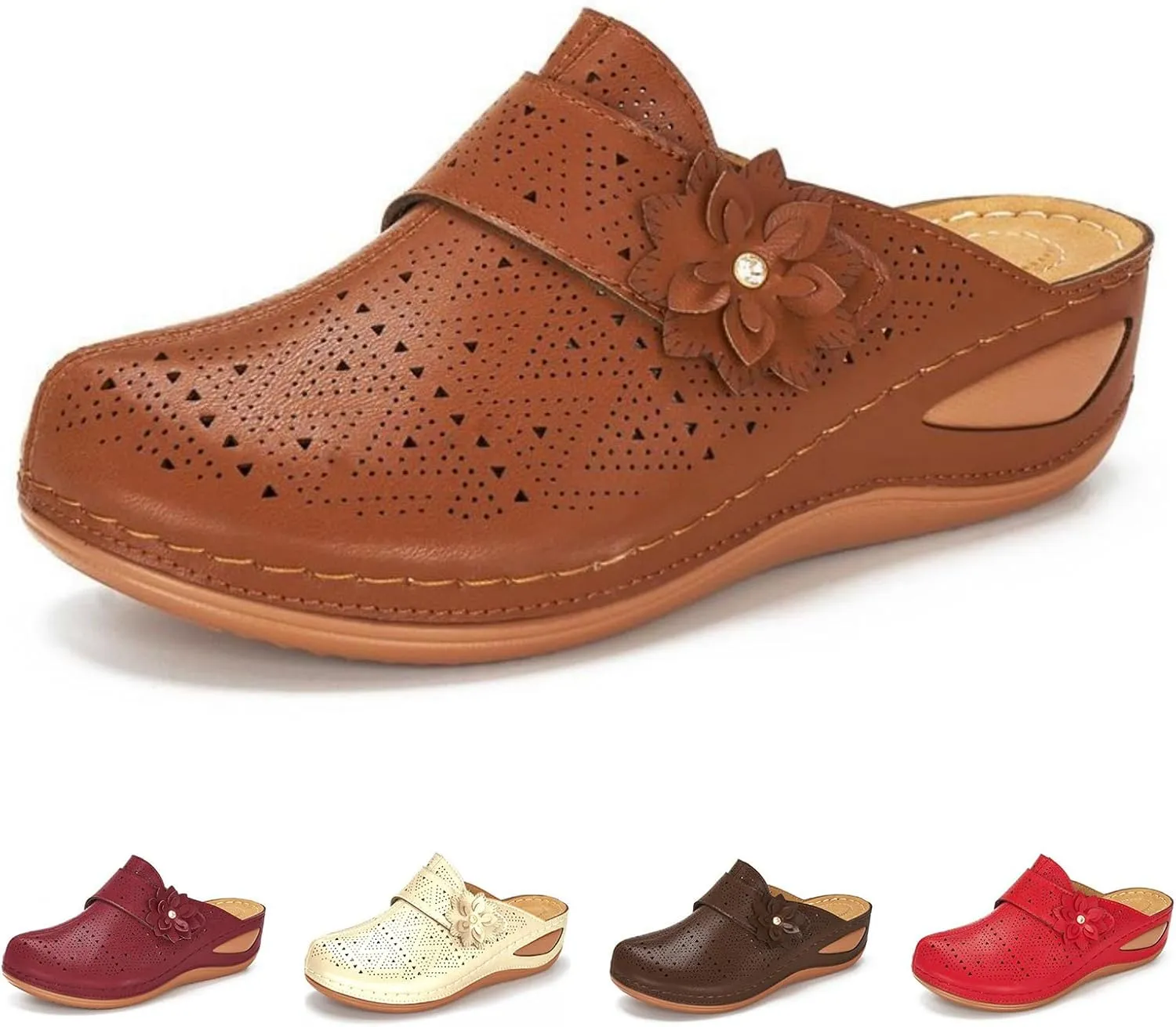 Wedge Clogs for Women Closed Toe Sandals Summer Comfortable Walking Mule Shoes Flower Hollow Backless Slip on Slippers Vacation Shoes