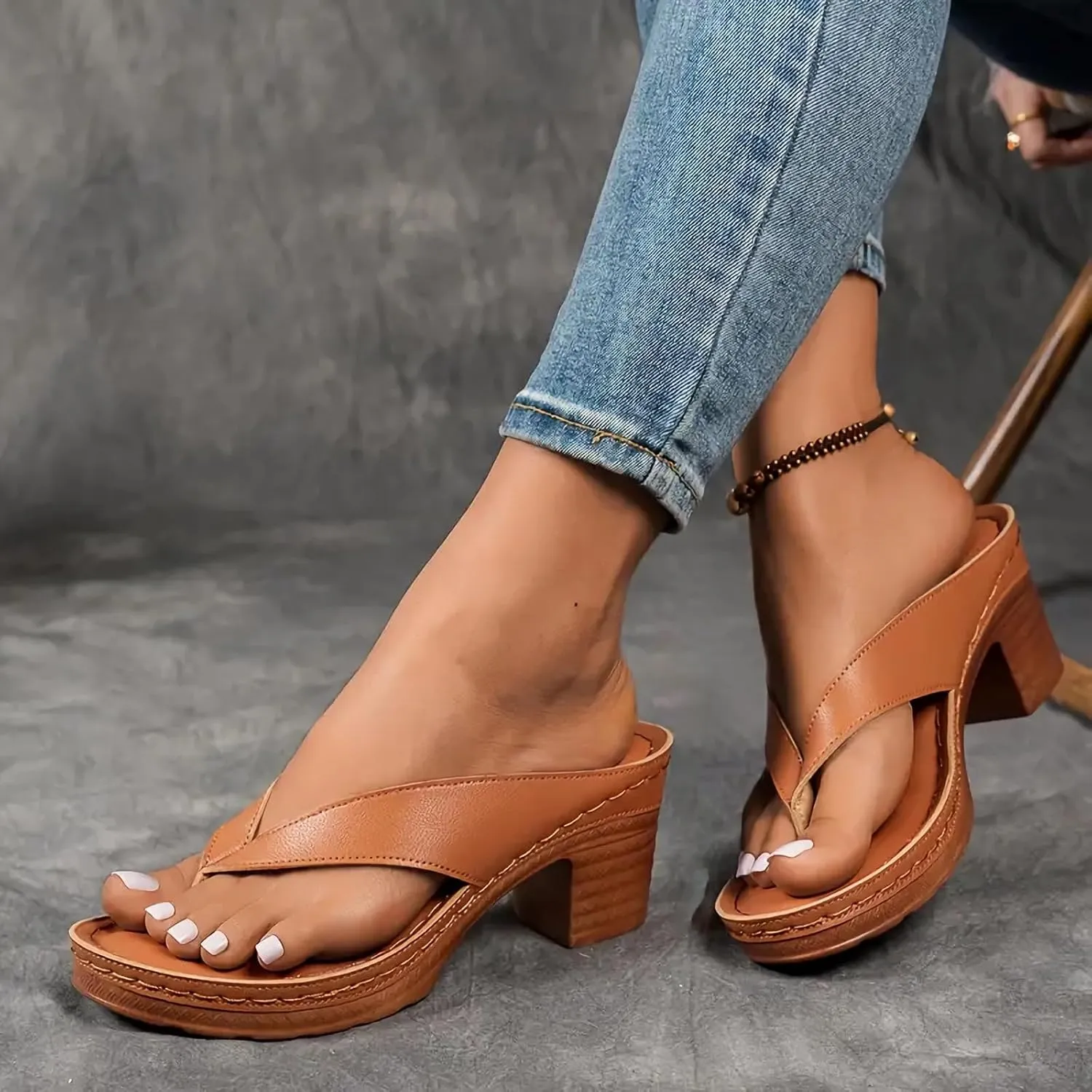 Wedges for Women 2025, Chunky Heel Sandals Slip on Open Toe Square Toe Comfortable Chunky Heeled Sandals Mules for Women for Long Walk Casual Shoes Dressy