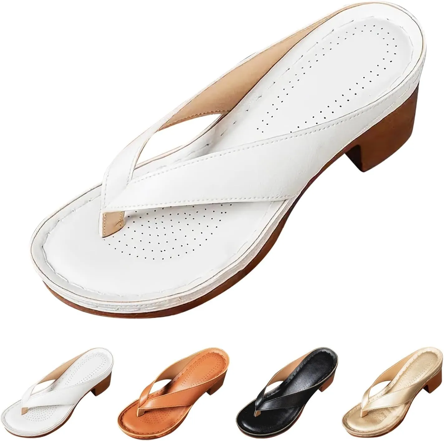 Wedges for Women 2025, Chunky Heel Sandals Slip on Open Toe Square Toe Comfortable Chunky Heeled Sandals Mules for Women for Long Walk Casual Shoes Dressy