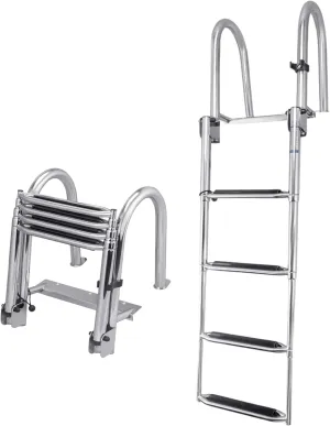 White Water – 4-Step Rear Entry Pontoon Boat Ladder with Extra-Wide Steps | 304 Stainless Steel Folding Design, Handrails, 400 lb Capacity | OEM Trusted, Fully Assembled, 1-Year Warranty B00351PL-WS