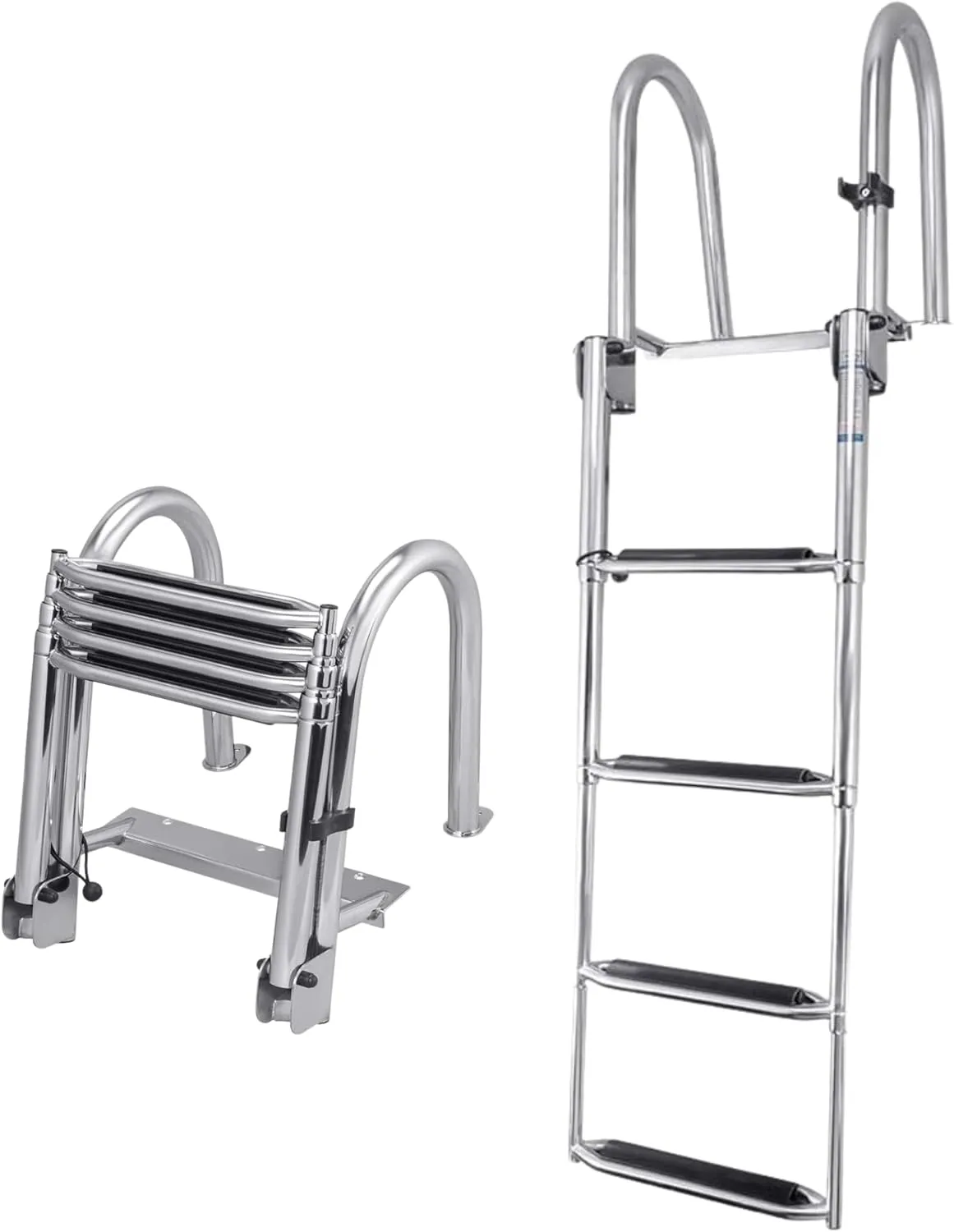 White Water – 4-Step Rear Entry Pontoon Boat Ladder with Extra-Wide Steps | 304 Stainless Steel Folding Design, Handrails, 400 lb Capacity | OEM Trusted, Fully Assembled, 1-Year Warranty B00351PL-WS