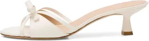 Women Heeled Sandals Mules Round Open Toe Bow Slides Low Kitten Heels Silp On Slippers Casual Stiletto Wedding Dress Slide Shoes
