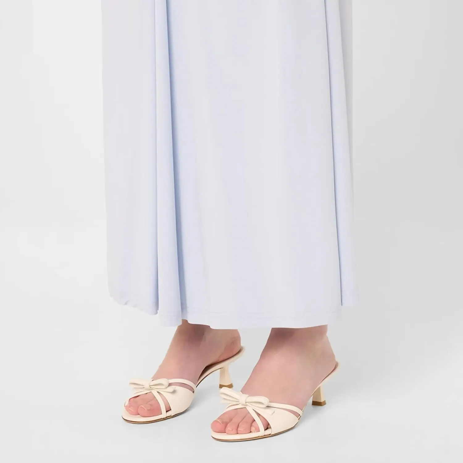 Women Heeled Sandals Mules Round Open Toe Bow Slides Low Kitten Heels Silp On Slippers Casual Stiletto Wedding Dress Slide Shoes