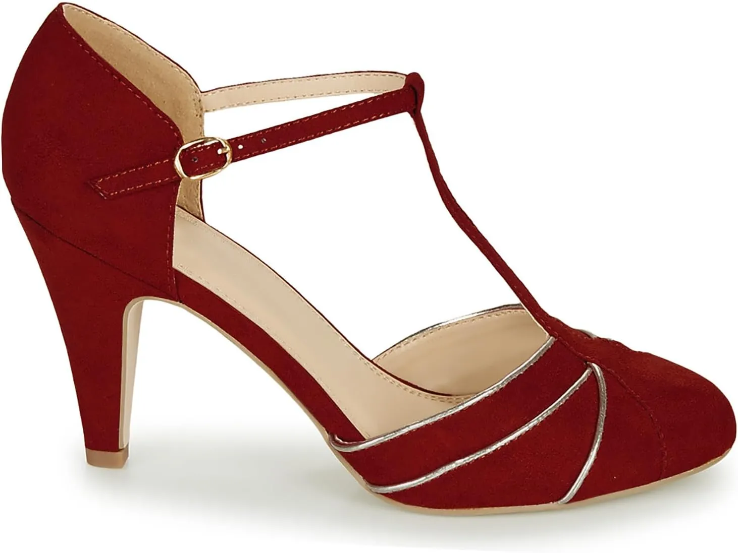 Women Kitten Heel Mary Janes Round Toe Ankle T-Strap Mary Jane Pumps Suede 3 inch Kitten Heel Pump Shoes Cut Out Ankle Strap Buckle Mary Jane Heels Retro Elegant Wedding 4-11 M US